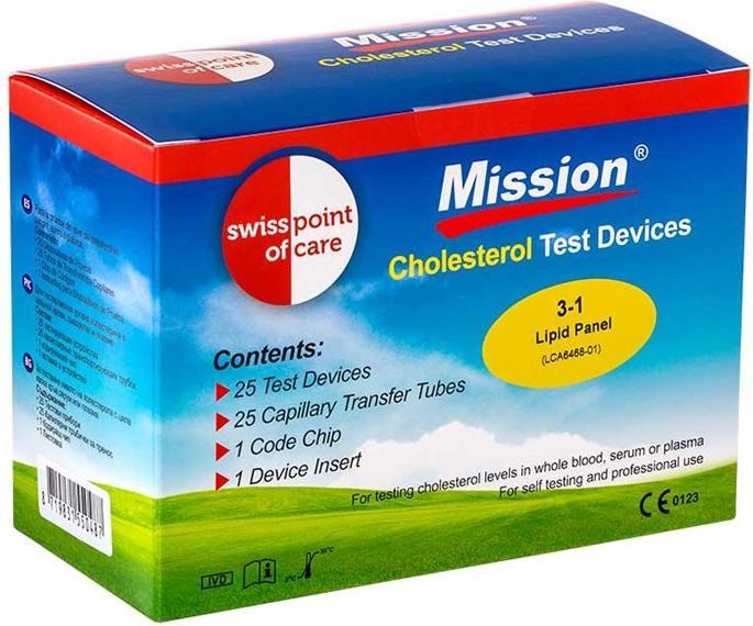 Actual product image Swiss point of care Mission 3-in-1 cholesterol test strips (Cholesterol tests)