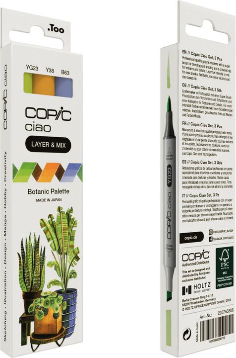 Actual product image Copic CIAO - Brand (Y-38 Honey, YG-23 New Leaf, B-63 Light Hydrangea, 6 mm, 3 x)