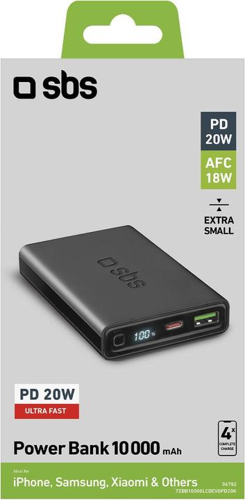 Produktbild SBS Powerbank 10.000 mAh Power Delivery 20W mit LCD-Display schwarz (10000 mAh, 20 W, 38.50 Wh)
