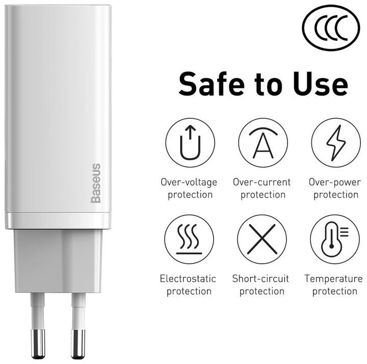 Actual product image Baseus GaN2 Lite Quick ChargerC+U 65W EU White (65 W)