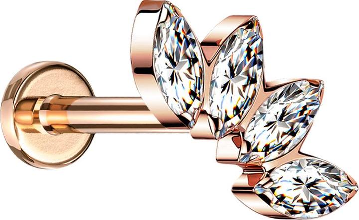 Immagine prodotto Star Piercing Micro Labret filo interno rosegold scomparti con quattro cristalli argento (senza ottone, Titanio G23)