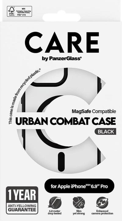 Produktbild PanzerGlass CARE by ® Flagship Case Transparent Urban Combat m. Schwarz Rahmen & MagSafe iPhone '24 6 (Apple iPhone 16 Pro Max)
