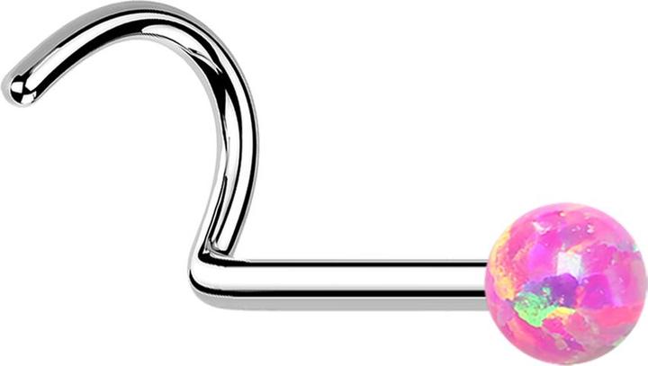 Actual product image Star Piercing Nose stud curved silver with opal pink (Surgical steel 316L, without brass)