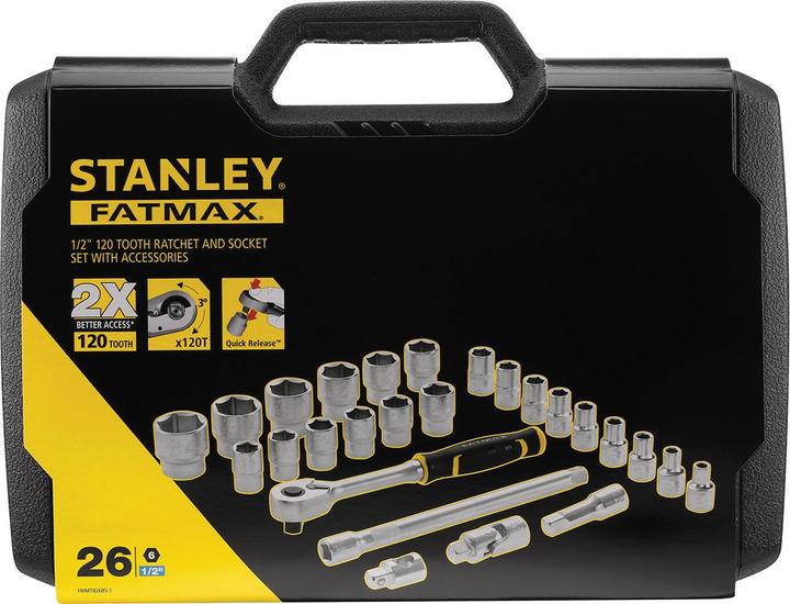Immagine prodotto Stanley Set di chiavi a bussola, 26 pezzi, 1/2 pollici, tipo Set di chiavi a cricchetto e a bussola di SAM (25 mm, 31 mm, 18 mm, 28 mm, 17 mm, 8 mm, 16 mm, 34 mm, 23 mm, 33 mm, 11 mm, 20 mm, 29 mm, 19 mm, 32 mm, 10 mm, 15 mm, 22 mm, 21 mm, 30 mm, 14 mm, 27 mm, 12 mm, 9 mm, 26 mm, 24 mm, 13 mm)