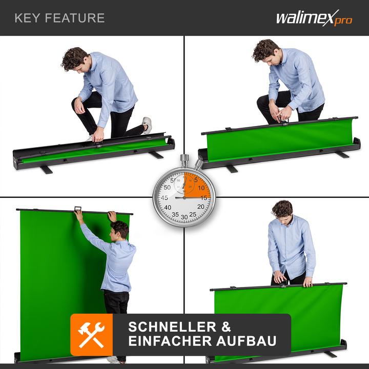Image du produit Walimex pro Panneau enroulable Fond vert 165x220 (176.50 cm, 226 cm)