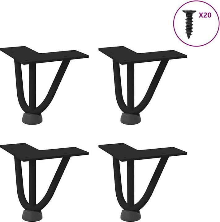 Produktbild VidaXL Haarnadelbeine 4 Stk. Schwarz 10 cm Massivstahl Hairpin Tischbein