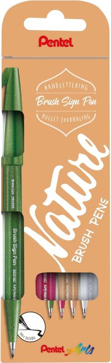 Produktbild Pentel Fineliner SES15N-4 Brush Sign Pen NATURE 4stk - (4 stk.)
