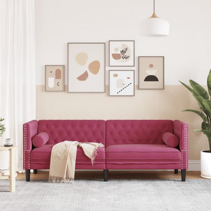 Image du produit VidaXL Canapé Chesterfield Coussin 3 places Canapé rembourré Vin rouge Velours (Chesterfield)