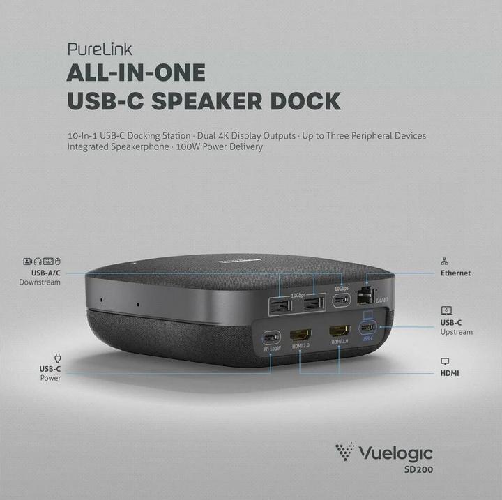 Produktbild Purelink Vuelogic - Speakerdock - SD200 - Kombination aus Lautsprecher, Mikrofon und Dockingstation - 4K-Unt (USB-C)