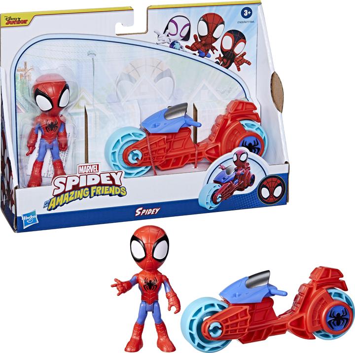 Produktbild Hasbro Spidey and His Amazing Friends Spidey Figur mit Motorrad, Spielzeug für Jungs und Mädchen ab