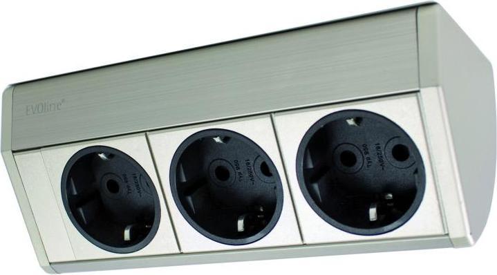 Produktbild Schulte Elektrotechnik Steckdosenelement EVOLINE DOCK CUISINE 3f Steckdose, Edelstahl-Finish, 2,5m (3 x, 2.50 m)