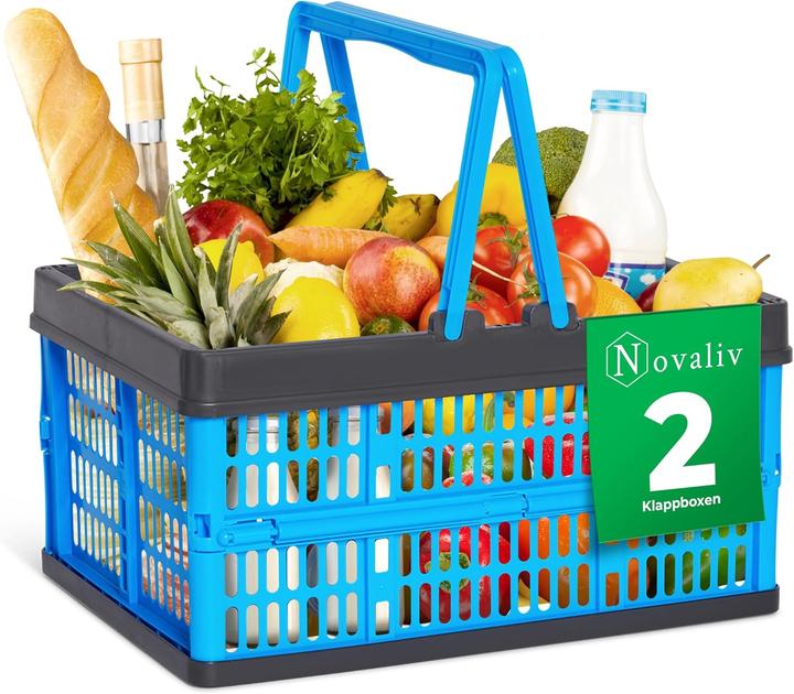 Actual product image Novaliv Klappbox Blau 2er Set - 16L Faltkorb mit Henkeln - Vielseitiger Einkaufskorb - Praktische Au (16 l)