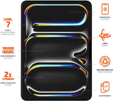 Image du produit Eiger 4-Way Privacy verre de protection visuelle plein écran Fit Mountain Black Privacy 360 Tablet (1 pièce(s), iPad Pro 11 2024 (M4))