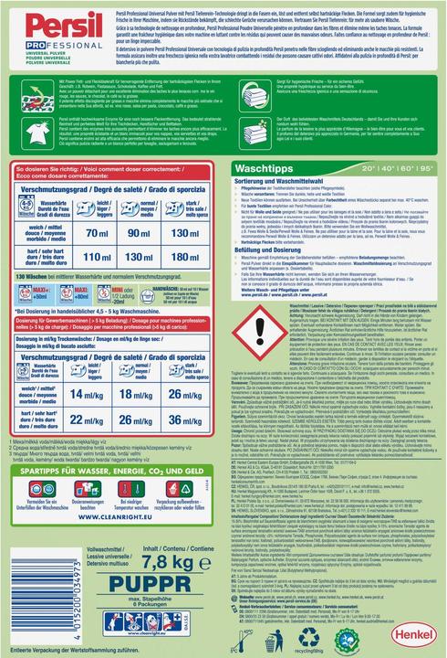 Valeurs nutritives et ingrédients Persil Pulverwaschmittel Universal Professional 130 WG, 7.8 kg (130 Cycles de lavage, Poudre)