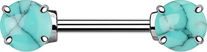 Produktbild Star Piercing Barbell mit zwei Türkis Stein Kugeln (Mineralisch, Chirurgenstahl 316L, Messing)