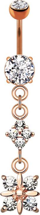 Produktbild Star Piercing Banane rosegold mit zwei Kugeln Kristall silber Anhänger Diamant vier Kristalle (Chirurgenstahl 316L, Messing)