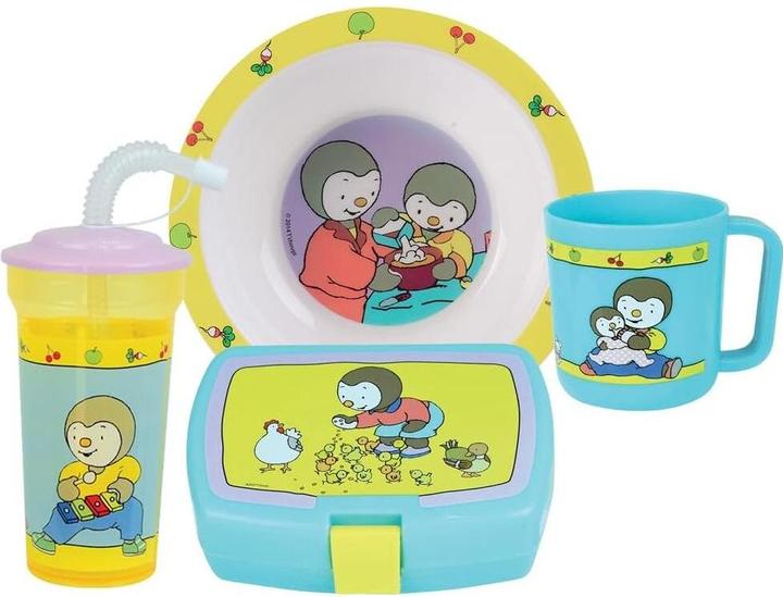 Produktbild geschirrset suppenteller, becher, strohhalm und 1 dose für den kinderteller jemini t'choupi