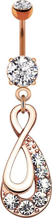 Produktbild Star Piercing Banane rosegold mit zwei Kugeln Kristall silber Anhänger Unendlichkeit Tropfen (Messing, Chirurgenstahl 316L)