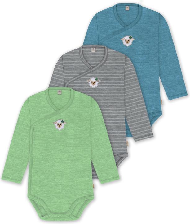 Actual product image Normani Set of 3 baby body wrap long sleeve toddler bodysuit made from merino wool - 9357 (50)