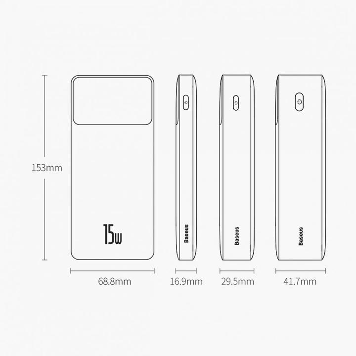 Actual product image Baseus Powerbank Bipow 20000mAh, 15W (white) (20000 mAh, 15 W, 74 Wh)