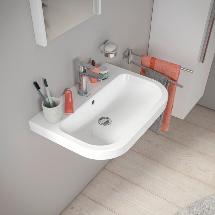 Produktbild Duravit D-Code Waschtisch, mit Hahnloch, mit Überlauf, 650x460x165mm, Weiss Hochglanz (460 mm, 650 mm)
