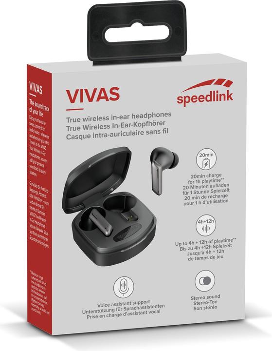 Actual product image Speedlink VIVAS True Wireless In-Ear Headphones, grey In-Ear Headphones, black (12 h, Wireless)