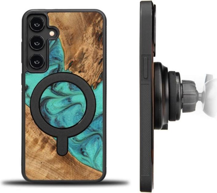 Immagine prodotto Bewood Custodia MagSafe Turchese unica nel suo genere, realizzata in legno e resina turchese e (Samsung Galaxy S24+)