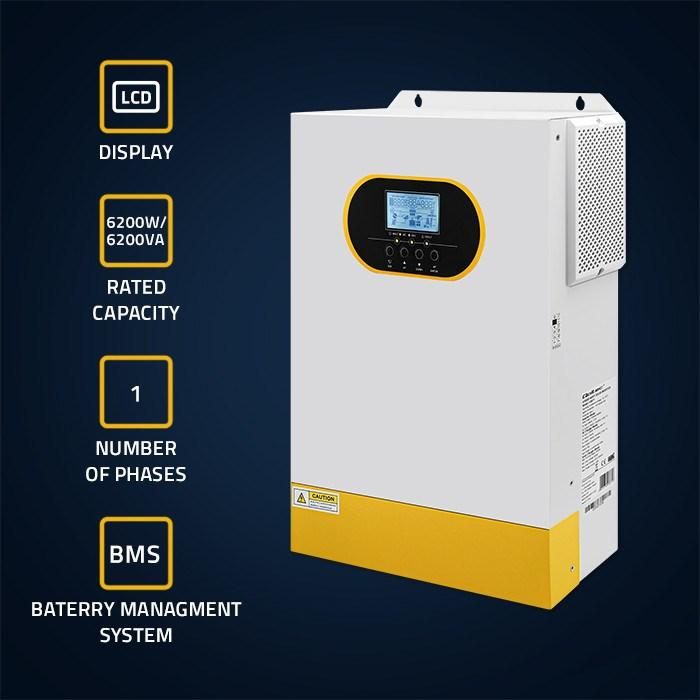 Image du produit Qoltec 6 2 kVA Onduleur solaire hybride hors-réseau | 6 2 kW | 120 A | MPPT | Écran LCD | B