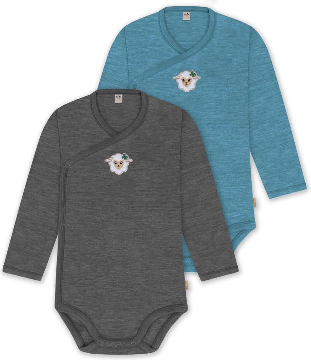Normani 2er Pack Bio Baby-Body Langarm Wickelbody aus Merinowolle für Junge und Mädchen - 9353