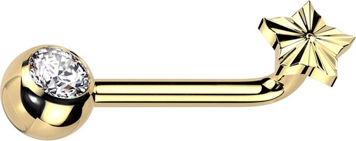 Hollywood Body Jewelry Barbell L gebogen Innengewinde vergoldet mit Kugel vergoldet Kristall silber und Diamantschliff Sche (ohne Messing, Titan G23)