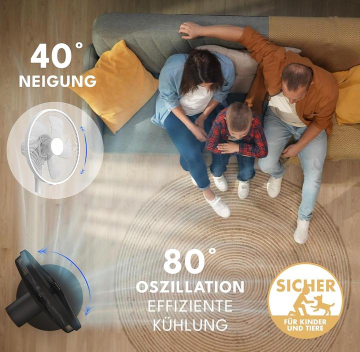 Produktbild Lebenlang Leiser Standventilator mit Fernbedienung & LED-Display (60 dB)