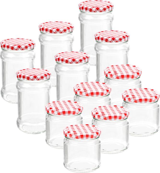 Produktbild Casativo 12er-Set Einmachgläser mit Schraubdeckel und Karo-Muster, 6 x 210 ml und 6 x 315 ml (12 Stk., 0.32 l)