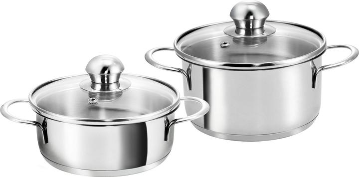 Kopf Mini Topfset Parvus (Edelstahl, 2-teilig, 14 + 14 cm, inkl. Glasdeckel, Induktion) (14 cm, Bratpfanne, Kochtopf, Edelstahl)