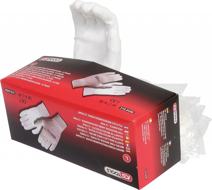 Actual product image KS Tools Micro fine-knit gloves-white, 9, 12 pairs (9)