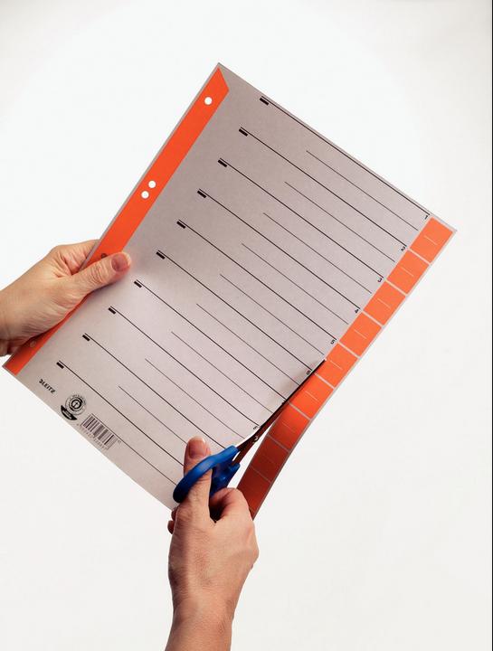 Produktbild Leitz Trennblätter, A4 Überbreite, Kraftkarton 230g/qm, gelb aus grauem Karton mit gelben Taben, Bla