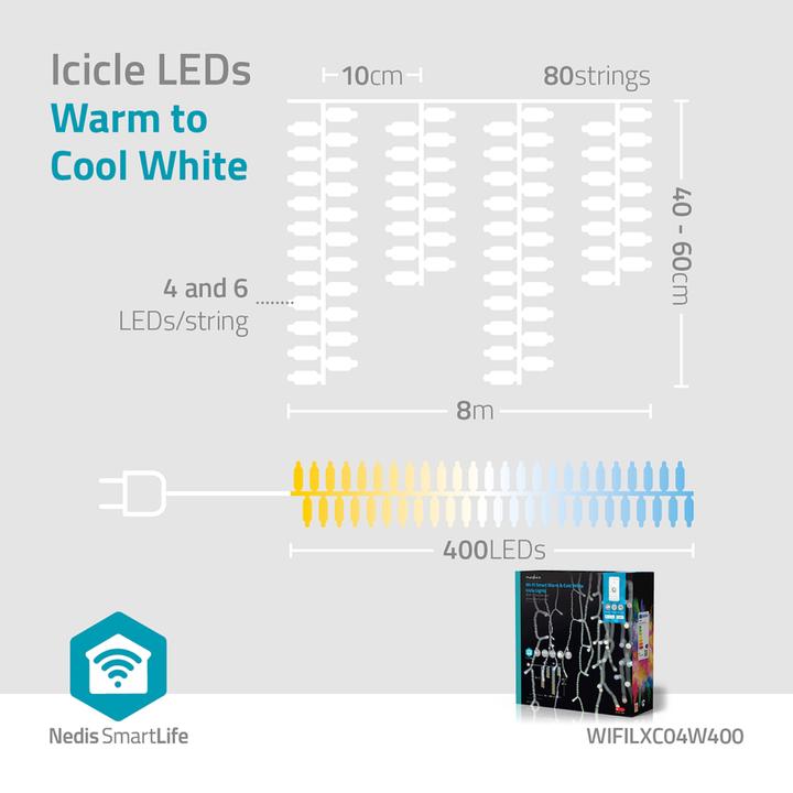 Image du produit Nedis SmartLife Décorative LED | Wi-Fi | Blanc chaud à froid | 400 LED | 8.00 m | Android™ / IOS (8 m)