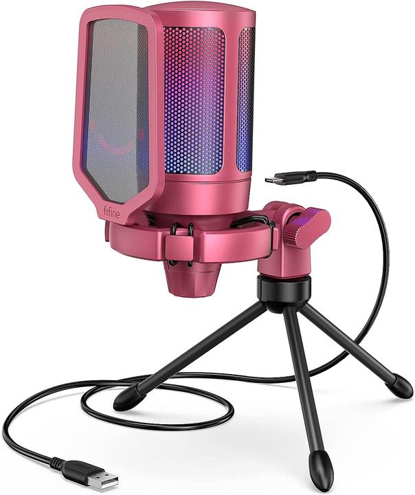 Actual product image Fifine A6V USB RGB Gaming Mic red