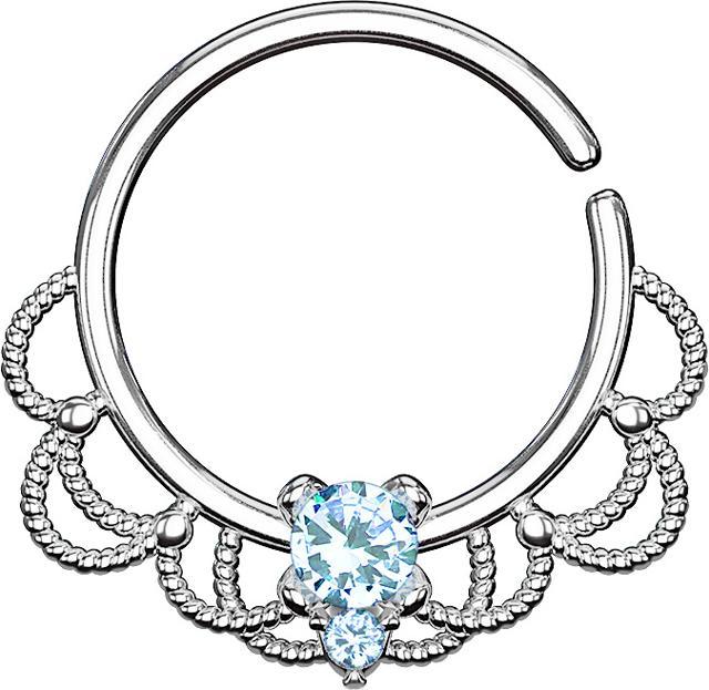 Produktbild Star Piercing Septum Ring silber filigran mit Kristall aqua (Messing)