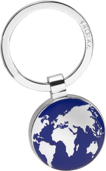 Troika AROUND THE WORLD Schlüsselanhänger Weltkarte rund, glänzend grau/blau