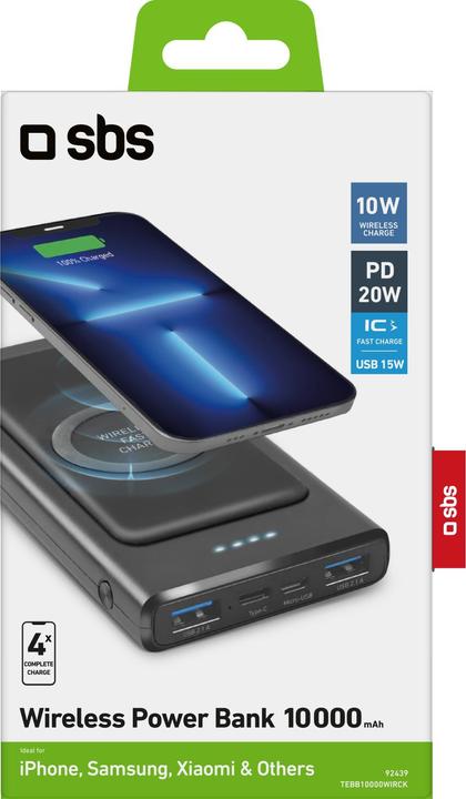Actual product image SBS inductive powerbank 2x USB, 10.000 mAh, black (10000 mAh, 10 W, 37 Wh)