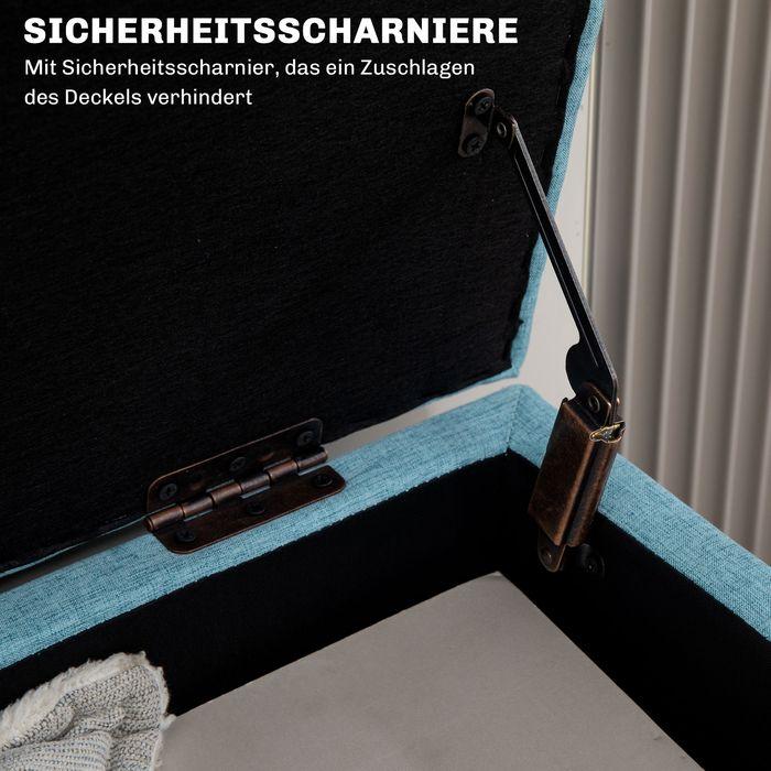 Produktbild Swisshandel24 Sitzbank, Stauraum, Leinenoptik, Gummiholz Blau 110x39x45cm (110 cm)