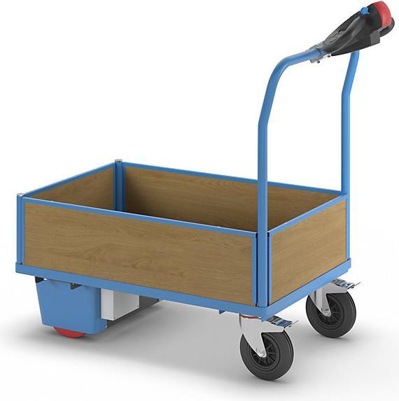 Actual product image eurokraft pro Platform truck with electric drive, 4 half height MDF panels, LxWxH 1370 x 700 x (500 kg)