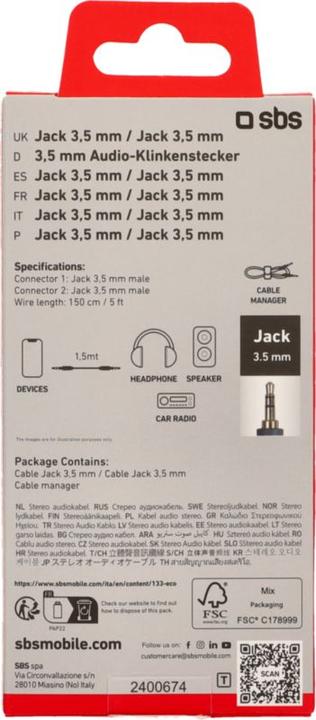 Energie-Label SBS 3,5 mm Audio/Stereo-Klinkenstecker für Handys und Smartphones (1.50 m, 3.5mm Klinke (AUX))