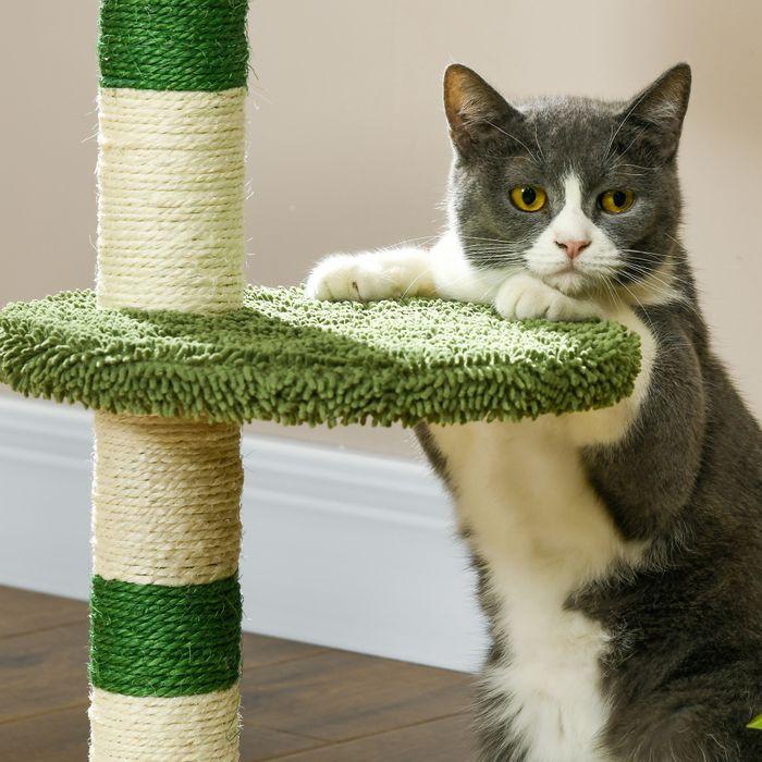 Image du produit Swisshandel24 Arbre à chat Petit 64 cm rond avec surface de repos, balle de jeu, sisal, jusqu'à 4 kg (64 cm, Blanc+Vert+Beige)
