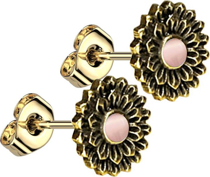 Actual product image Star Piercing Ohrstecker vergoldet Lotus Blume Katzenauge Stein (Brass, Mineral)
