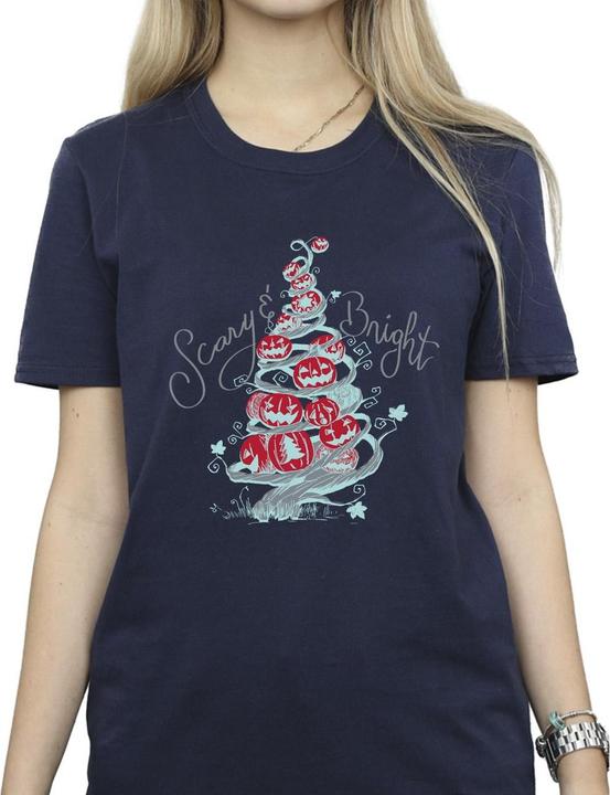 Actual product image Disney Womens/Ladies The Nightmare Before Christmas Scary & Bright Cotton Boyfriend T-Shirt (M)