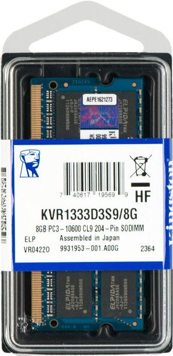 Produktbild Kingston ValueRAM (1 x 8GB, 1333 MHz, DDR3-RAM, SO-DIMM)