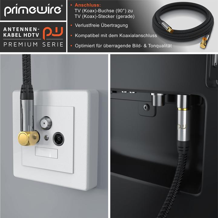Produktbild Primewire Antennenkabel gewinkelt mit Braiding, Koaxialkabel 75 Ohm HDTV, Radio, DVB-T2 TV Antennen Kabel (135 dB, Antennenkabel)