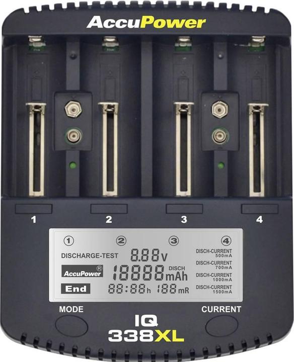Immagine prodotto AccuPower Caricabatterie per celle tonde NiCd, NiM (1 pz., 14500, 18650, CR123A, AA, Batteria + Caricabatterie)