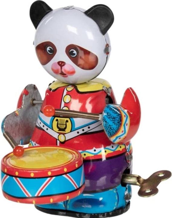 Actual product image Goki Panda Bear with Drum made of Tin with Wind-up Motor